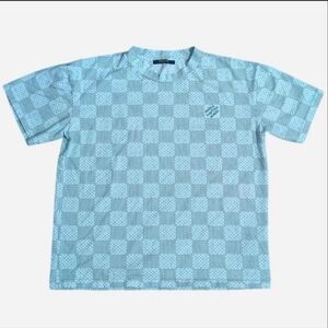 Louis Vuitton LV Damier Monogram Print T-Shirt Blue & White, Mens Size Small